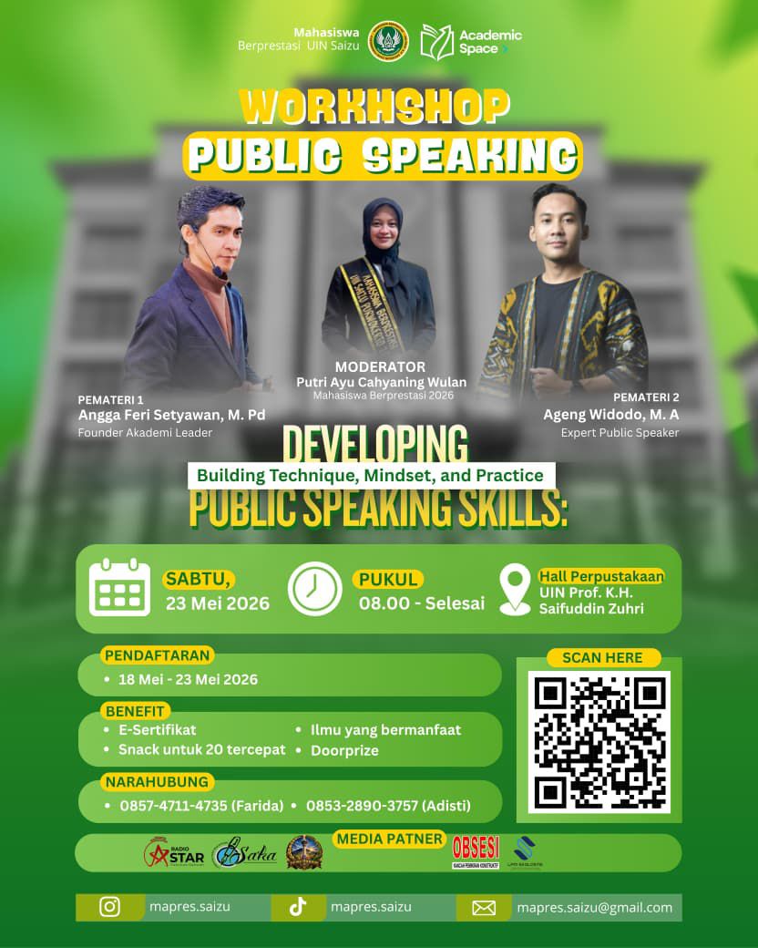 Perkuat Ekositem Prestasi, Workshop Public Speaking Mapres x Academic Space 2026 Siap Digelar di UIN SAIZU